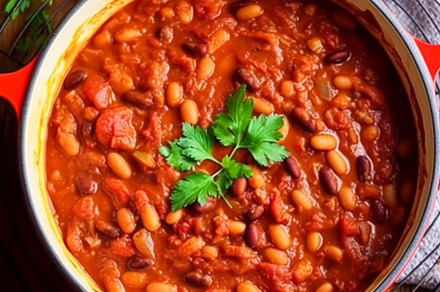 Beans in tomato sauce, country food and easy recipe idea for men, a Photo by Anneleven