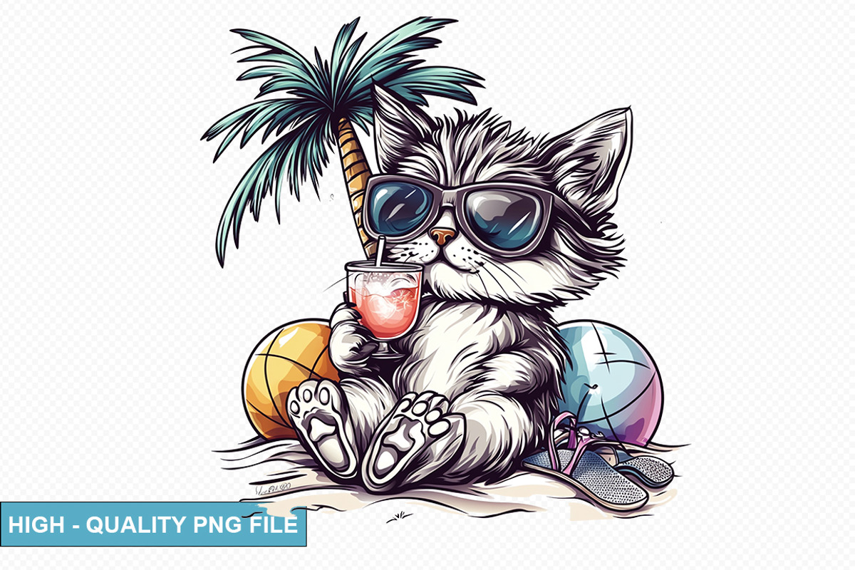 Cute Cat on the Beach Clipart Bundle, a Graphic by crative8112 (Photo 7 of 11)