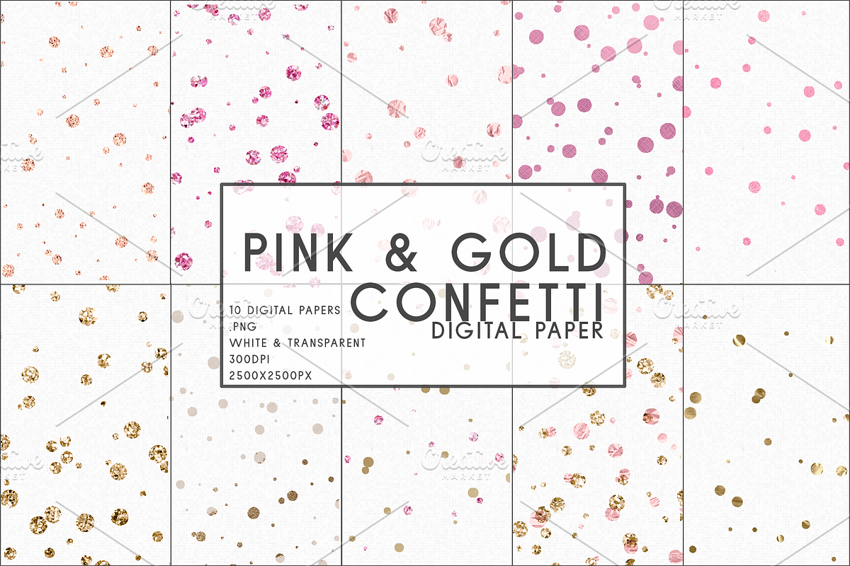 Pink & Gold Confetti Digital Paper, a Pattern Graphic by TeaBerry