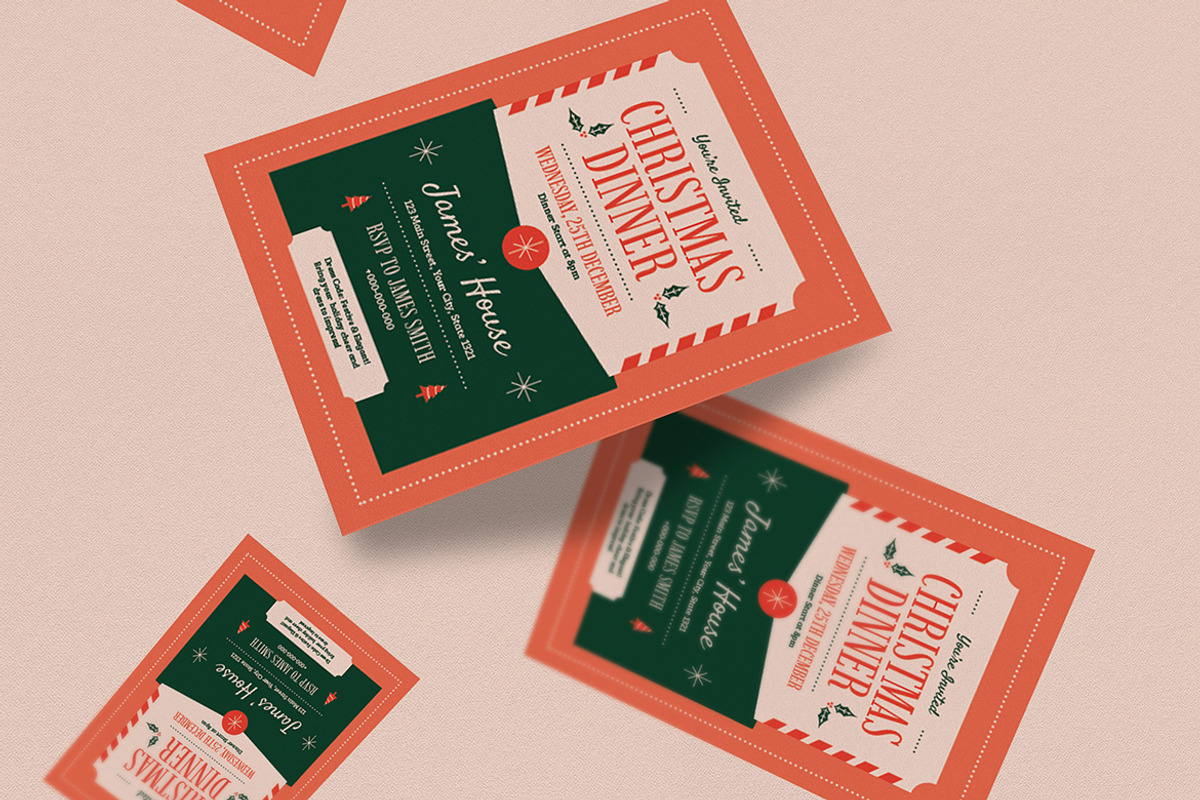 Pink Christmas Dinner Invitation, an Invitation Template by VectorVactory (Photo 2 of 3)