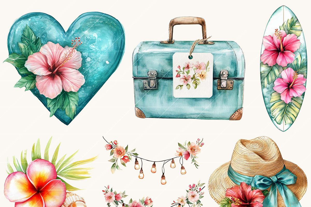Hibiscus Beach Vacation Clipart, a Person Illustration by BusyDaydesign (Photo 4 of 9)