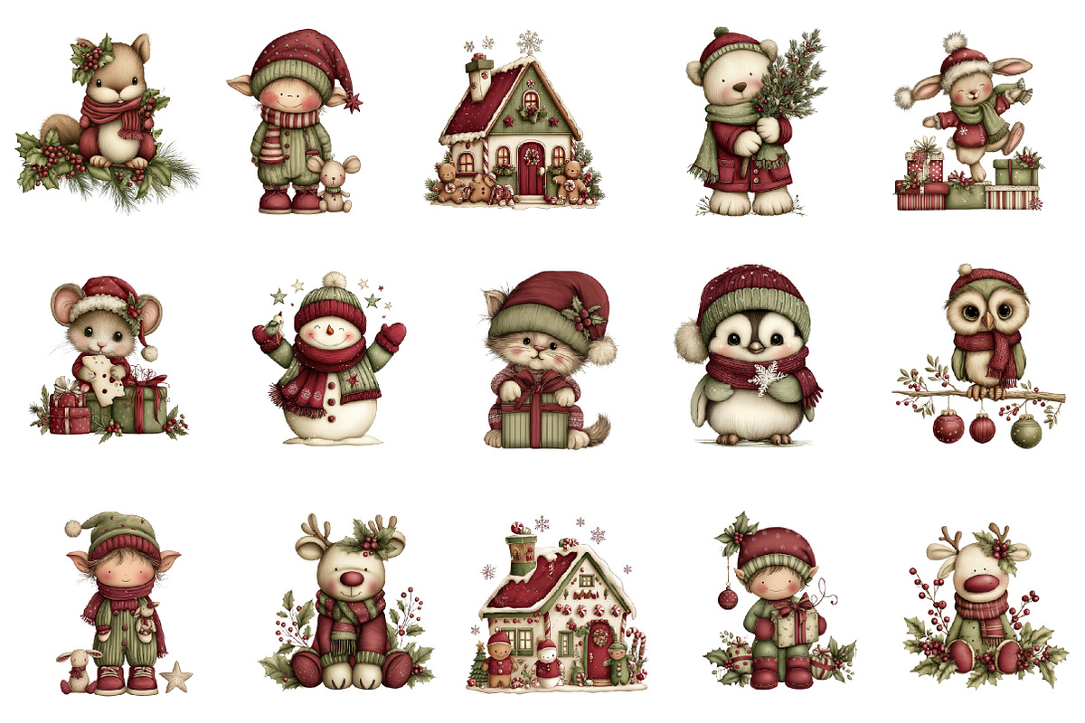 Cute Christmas Characters Clipart, an Illustration by designcity5 (Photo 2 of 5)