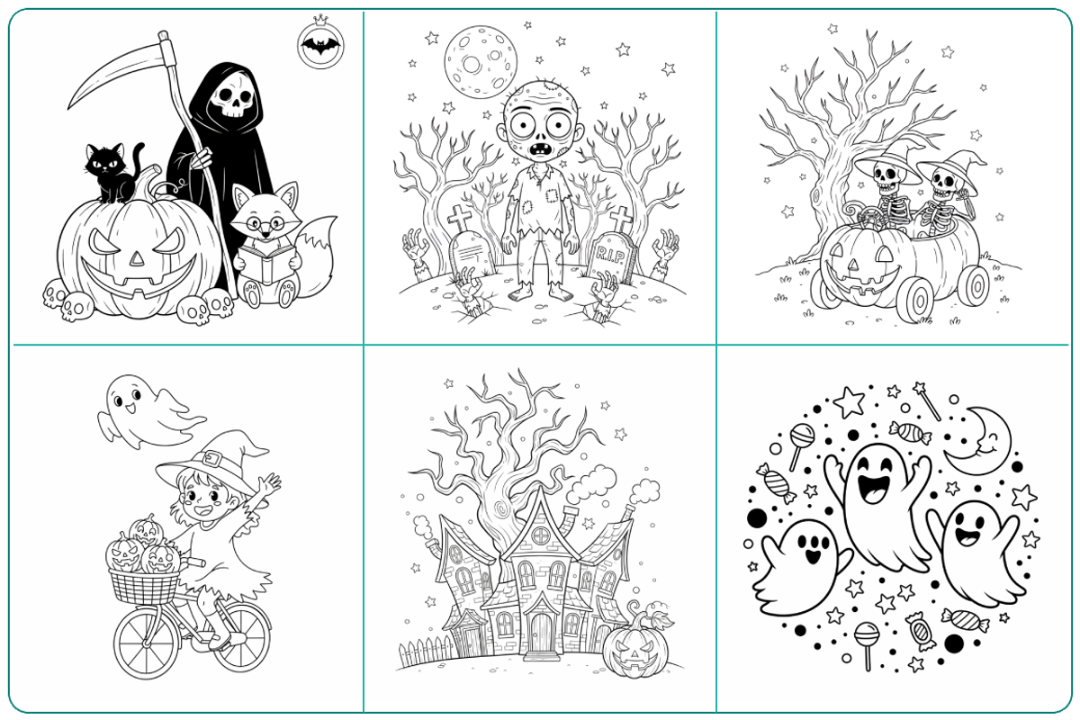 57 Halloween Activity Coloring Pages, a Seasonal Illustration by Nuvame Arts & Designs (Photo 3 of 11)