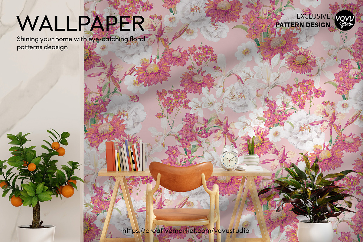 Blooming Floral Pattern Design, a Pattern Graphic by VOVU Studio (Photo 7 of 10)