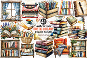 Watercolor Rustic Library Clipart, an Illustration by Canvas Craft (Thumbnail 1 of 7)