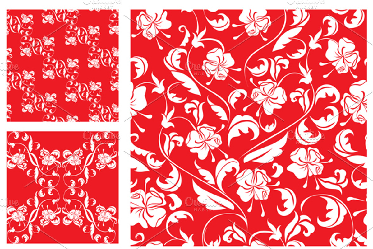 8 seamless patterns with white roses preview 2