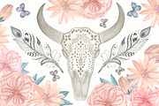 Watercolor skull bull, flowers, a Graphic by Natikka Art (Thumbnail 3 of 5)