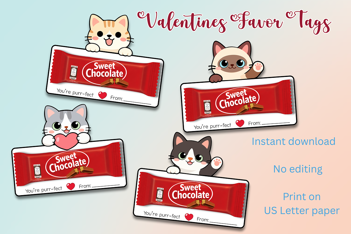 8 Valentine's Cat Favor Tags, a Print Template by Adalin Shop (Photo 2 of 5)