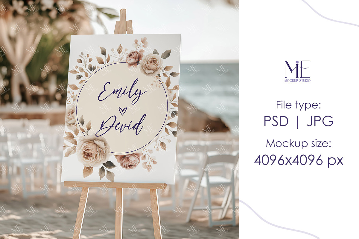 Easel Sign Mockup Beach Wedding PSD, a Mockup by Mie Mockup Studio (Photo 2 of 7)