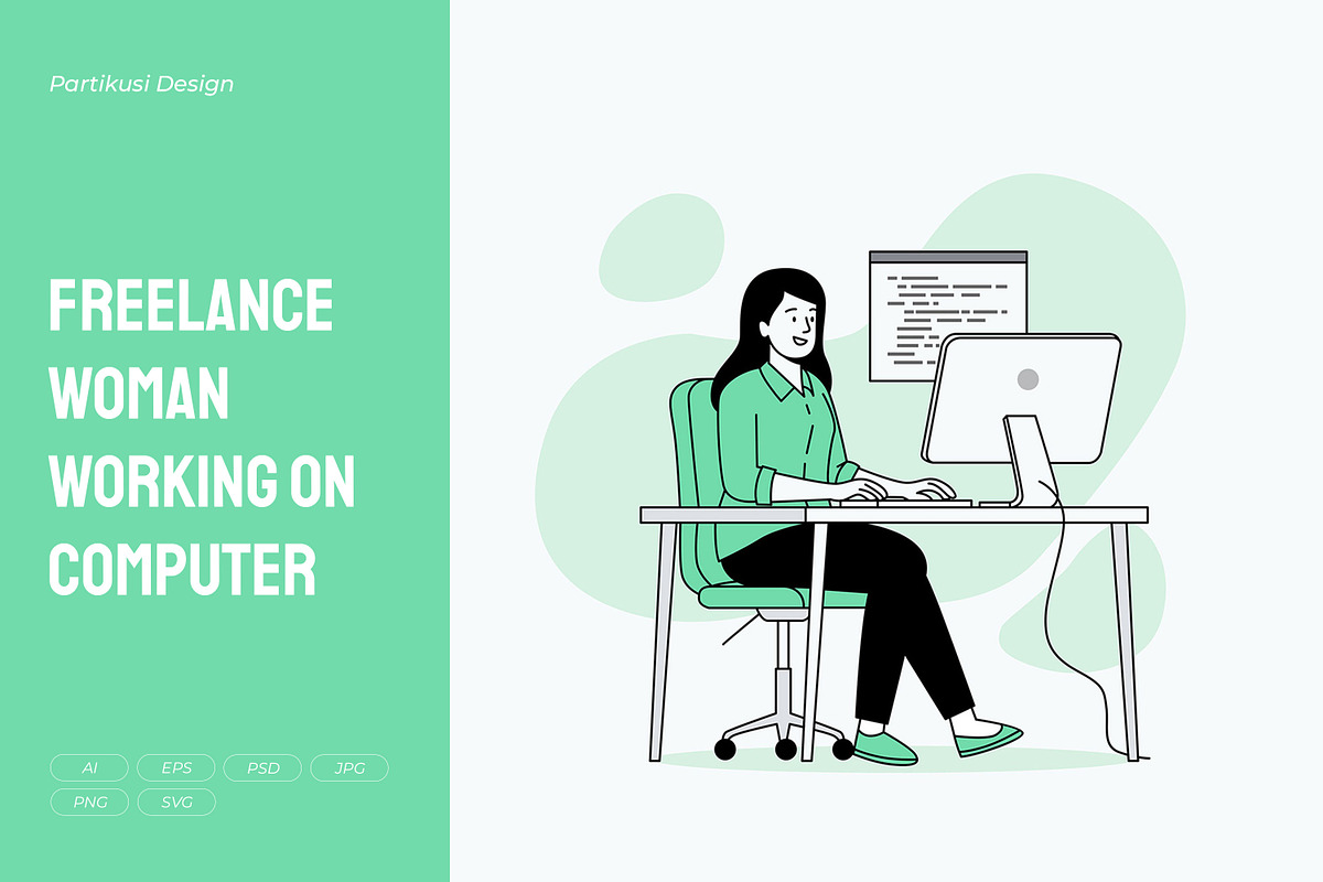 Freelance Woman Working on Computer, a Work Illustration by Partikusi Design (Photo 1 of 3)