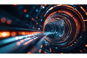 Futuristic tunnel with blue and, a Technology Illustration by Sergey Kotenev