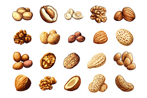 Walnut Peanut Hazelnut Almond Nuts, an Object Illustration by LadadikArt
