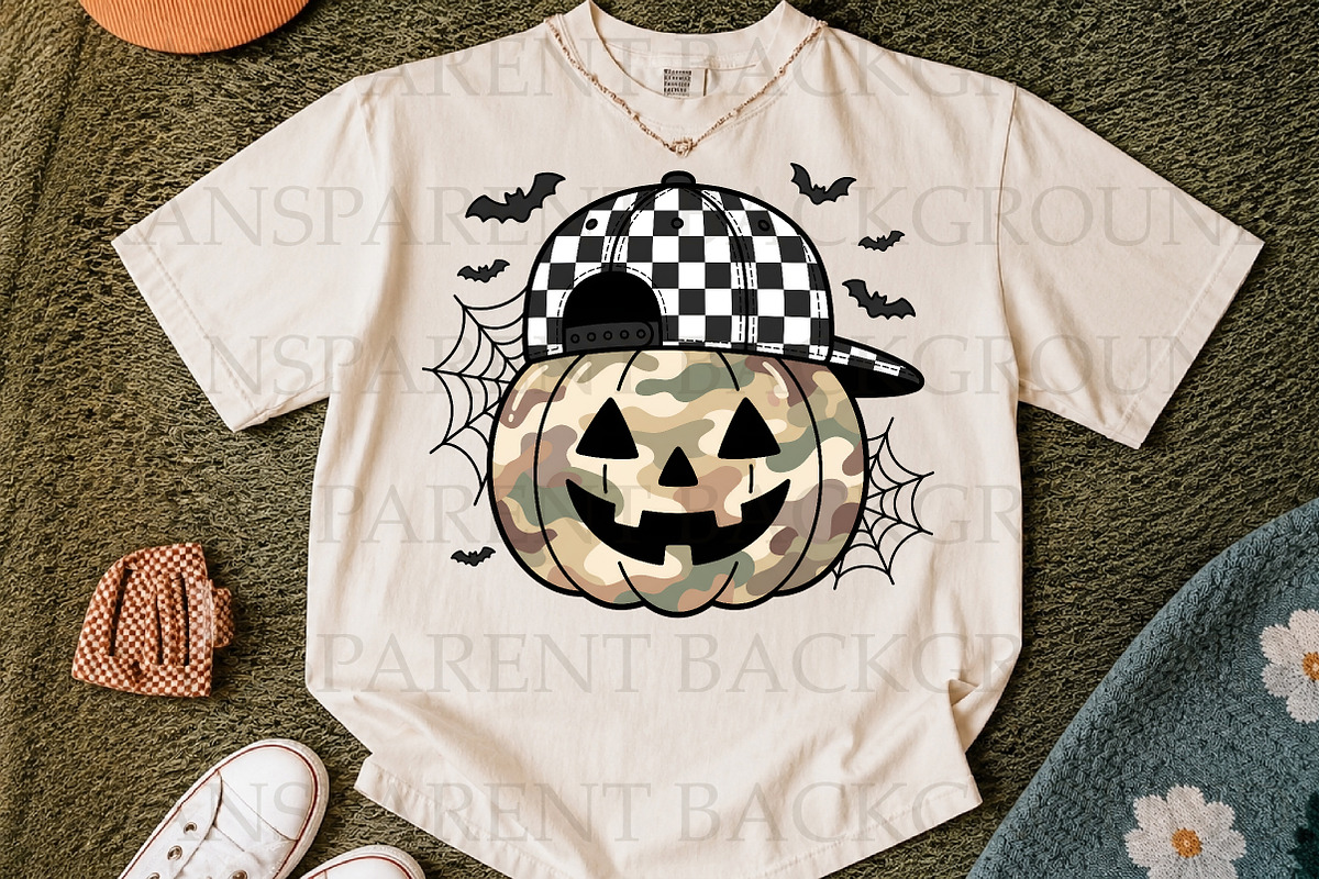 Camo Pumpkin with Checkerboard Hat, a Seasonal Illustration by Libby Wishes (Photo 2 of 3)