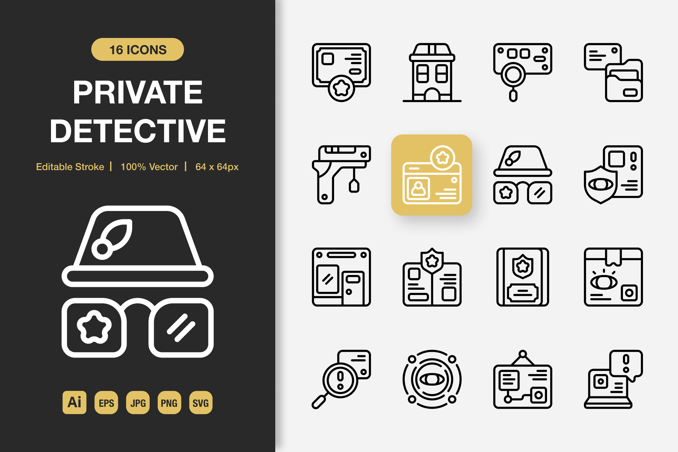 Private detective Outline Icons, an Outline Icon by Spacepixel Creative