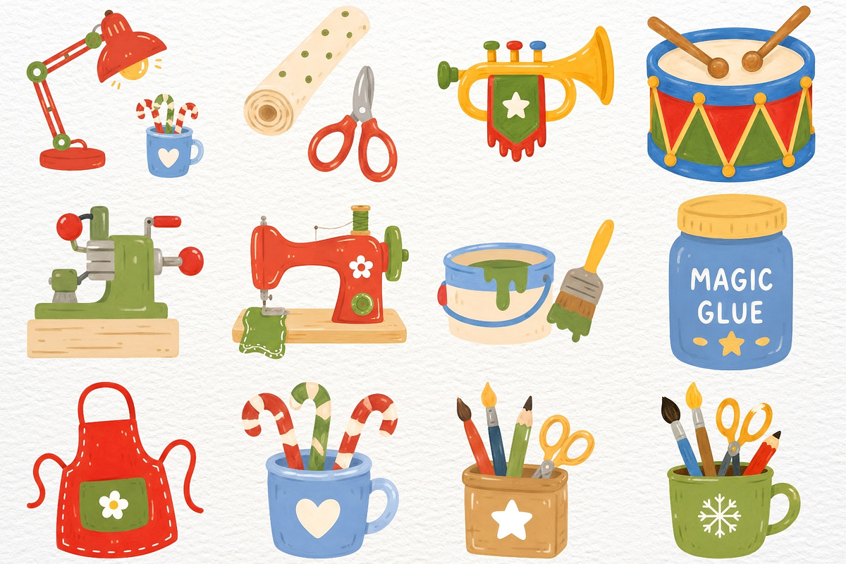 Santa's Workshop Clipart Christmas, a Seasonal Illustration by SugarCloudStudioArt (Photo 4 of 6)
