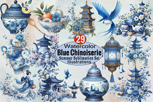 Blue Chinoiserie Summer Sublimation, an Illustration by SVGArt