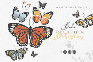 Boho Butterflies Clipart