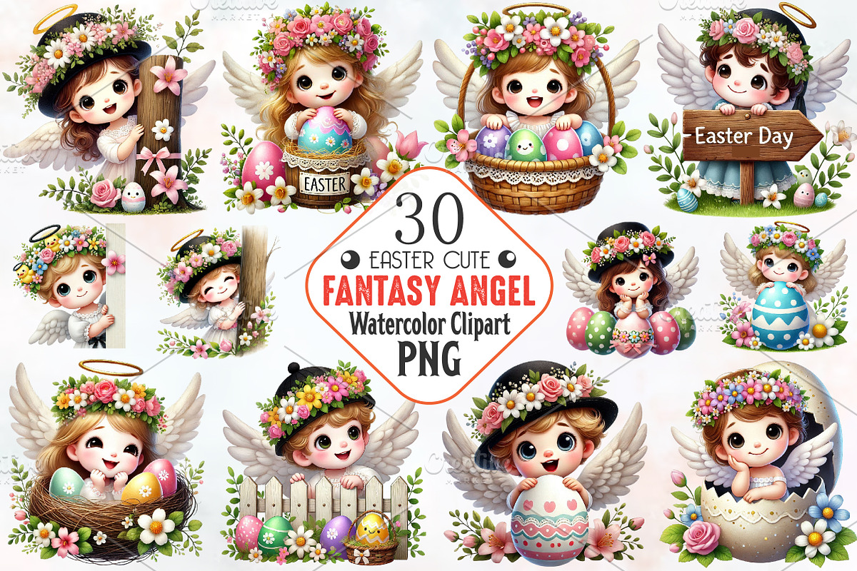 Easter day peeking angel clipart, an Illustration by RobertsArt (Photo 1 of 7)