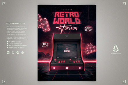 Bartop Arcade Flyer Retro Gaming, a Flyer Template by Storm Pixels