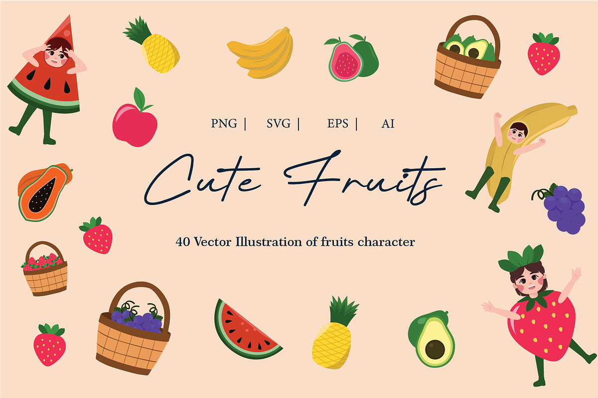 Cute Fruits Vector Illustration, a Food Illustration by Berdansabersama (Photo 1 of 7)