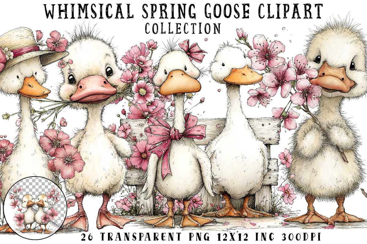 Whimsical Spring Goose Clipart, an Illustration by OK Design (Photo 1 of 6)
