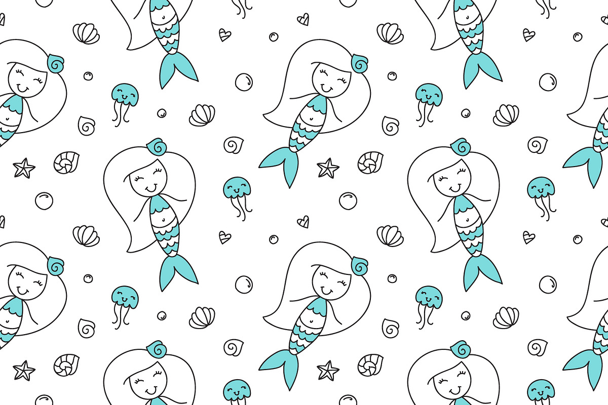 Mermaids, pattern and card, a Pattern Graphic by redcollegiya design (Photo 2 of 3)