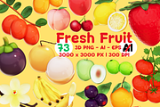 Fresh Fruit 3D 73 Clipart Bundle, a Food Illustration by Eyestudio (Thumbnail 1 of 8)