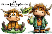 Summer Funny Highland Cow Clipart, an Illustration by OK Design (Thumbnail 1 of 6)