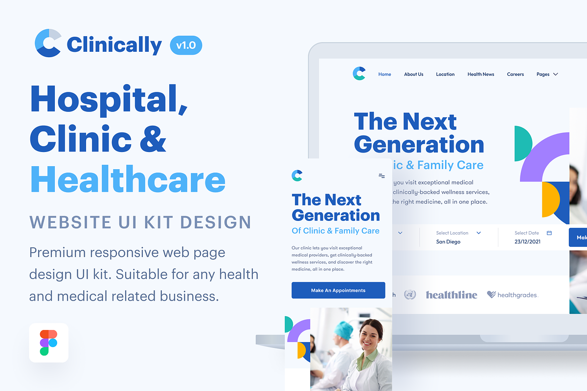 Clinically - Clinic Website UI Kit, an UI Kit Template by dhuhacreative (Photo 1 of 8)