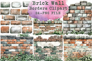 Brick Wall Borders Clipart, an Illustration by Libby Wishes