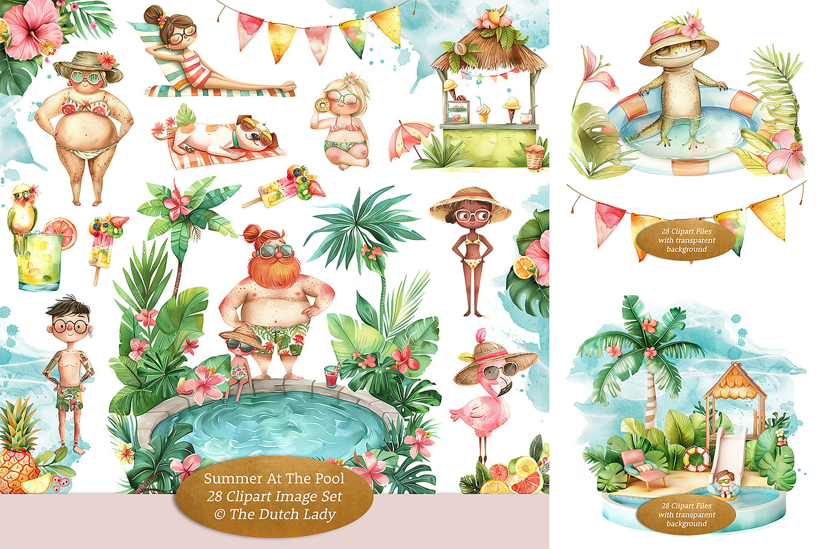 Summer At The Pool Clipart Set, a Seasonal Illustration by The Dutch Lady Designs (Photo 1 of 6)
