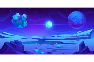 Frozen ice blue space planet, an Illustration by Vector Tradition