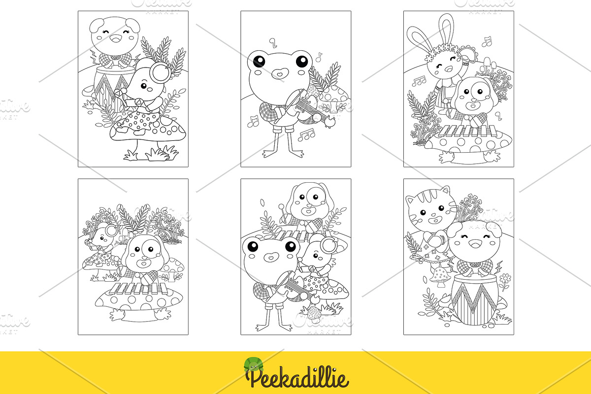 Animal Musicians Coloring Kids Set, an Animal Illustration by Peekadillie Art (Photo 3 of 3)