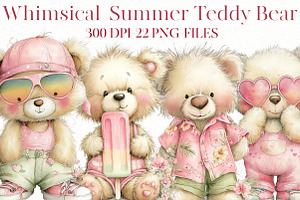 Whimsical Summer Teddy bear clipart, an Illustration by Designworld