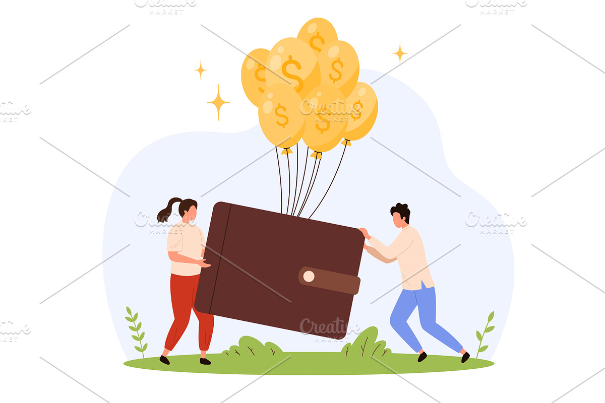 Struggling Inflated Wallet Balloons, a Finance Illustration by Flashvector