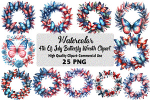 4th of July Butterfly Wreath Bundle, an Illustration by Daily.Designs