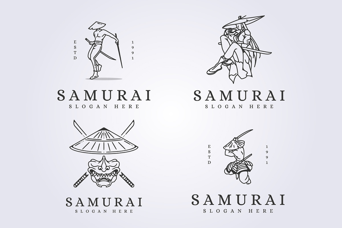 set of samurai katana mascot line, a Branding & Logo Template by Lodzrov