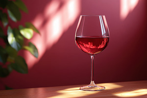 Glass of red wine on a wooden table, a Photo by Tanuart