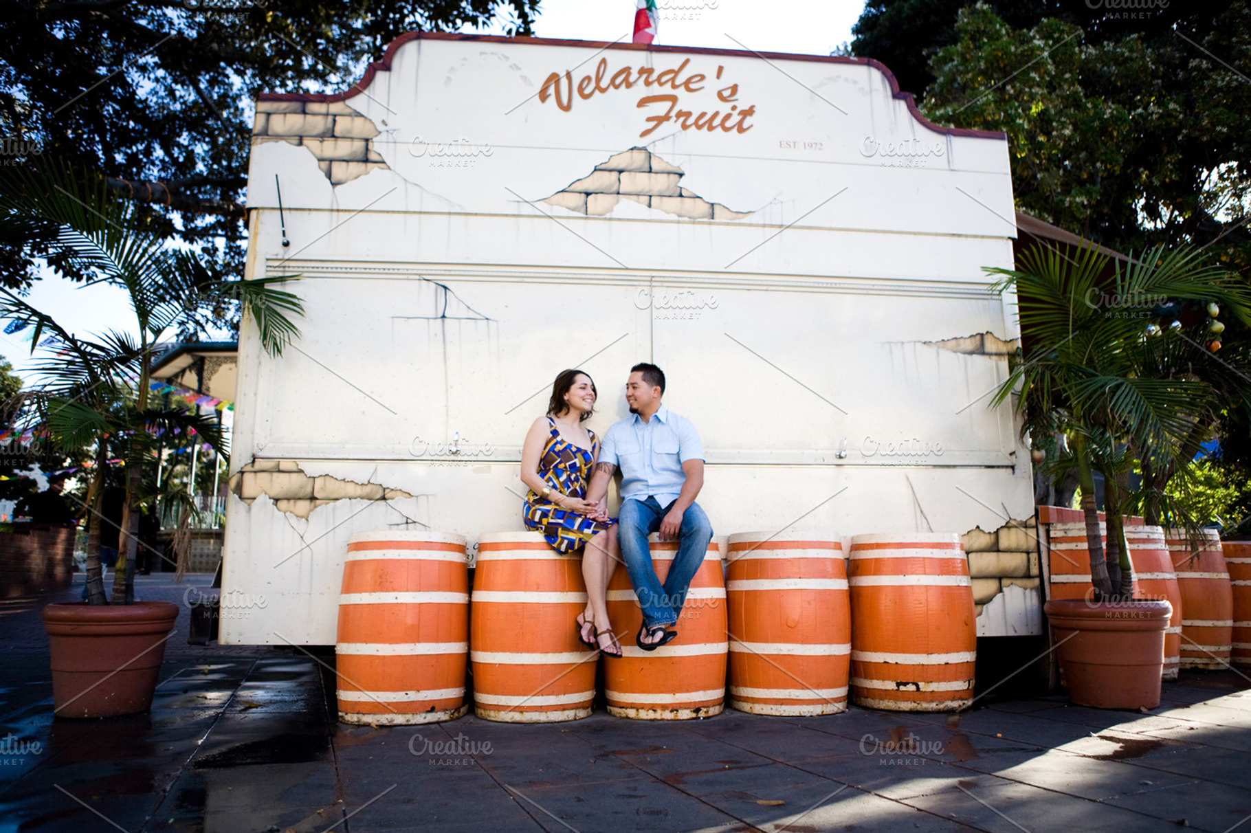 Engagement Couple on Orange Barrels