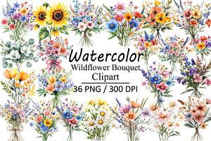 Watercolor Wildflower Bouquet, an Illustration by Design Market