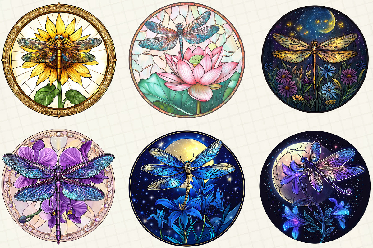 Dragonfly Stained Glass Clipart, an Illustration by OK Design (Photo 3 of 5)