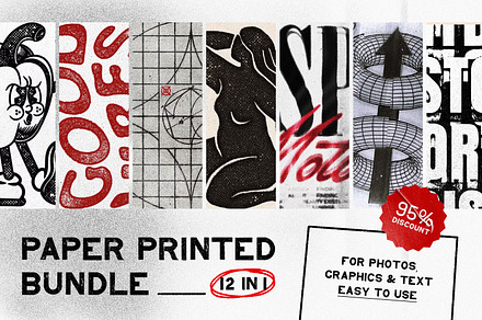 12-in-1 Paper Printed Effects Bundle, a Layer Style Add-On by pixelbuddha.net