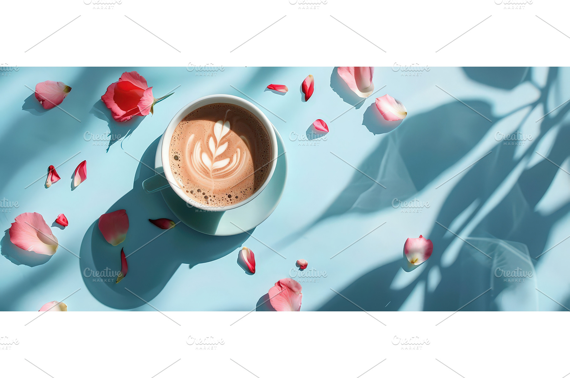 Latte art coffee with rose petals, a Nature Photo by piter.goskov