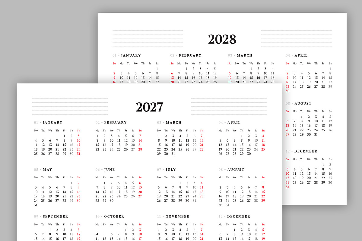 Monthly Planner 2027 (MP021-27), a Stationery Template by mikhailmorosin (Photo 4 of 4)