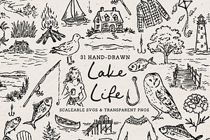 Lake Life Clipart, Summer Doodles, an Object Illustration by The October Creative