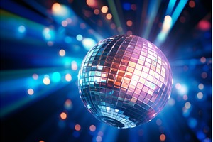 Sparkling Shiny disco ball. Generate, a Holiday Photo by Ylivdesign