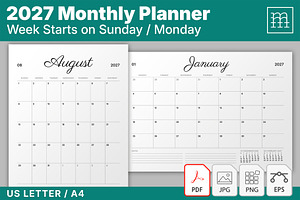 2027 Monthly Planner (MP050-27), a Stationery Template by mikhailmorosin