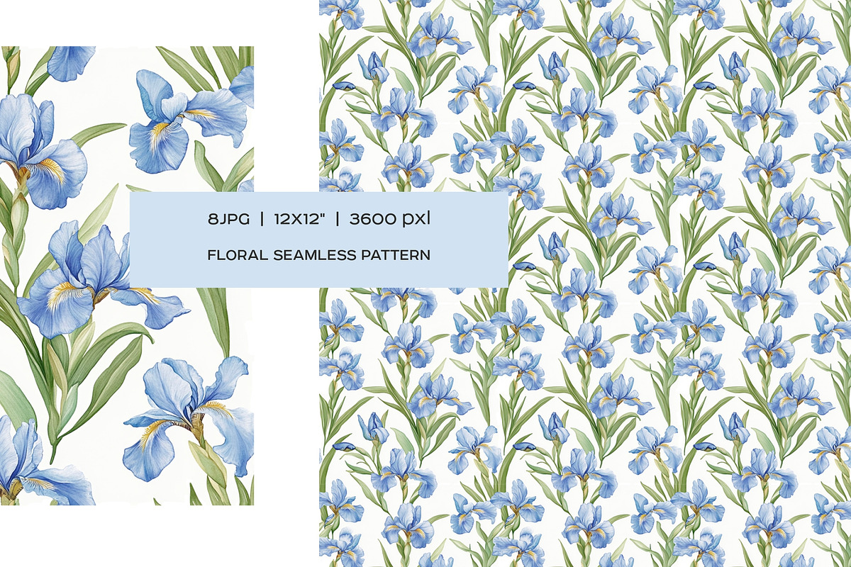 Watercolor blue flowers pattern set, a Pattern Graphic by Art and Funny (Photo 10 of 11)