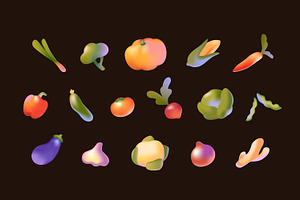 Gradient vegetables set + patterns, a Food Illustration by PaperTrident