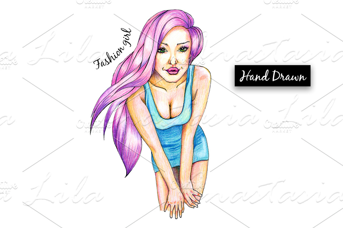 Hand drawing beautiful girl, a Person Illustration by A.Lila (Photo 3 of 3)